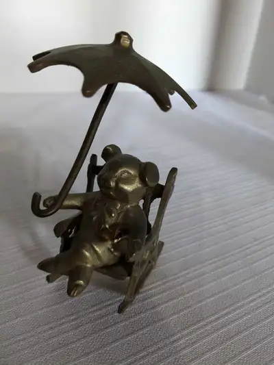 VTG Brass pig on rocking chair with umbrella figurine , View more