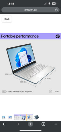 HP 15.6" Laptop, Intel Core i3-1115G4, 8GB RAM, 256GB SSD, Spruc