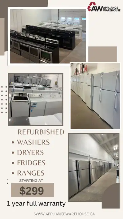 REFURBISHED WASHERS! DRYERS! STOVES! FRIDGES! STARTING AT $299, View more