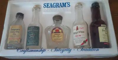 Seagram's Extra Dry Gin, Burnett's White Satin Dry Gin, Crown Royal, Morgan White Rum and Seagram's...