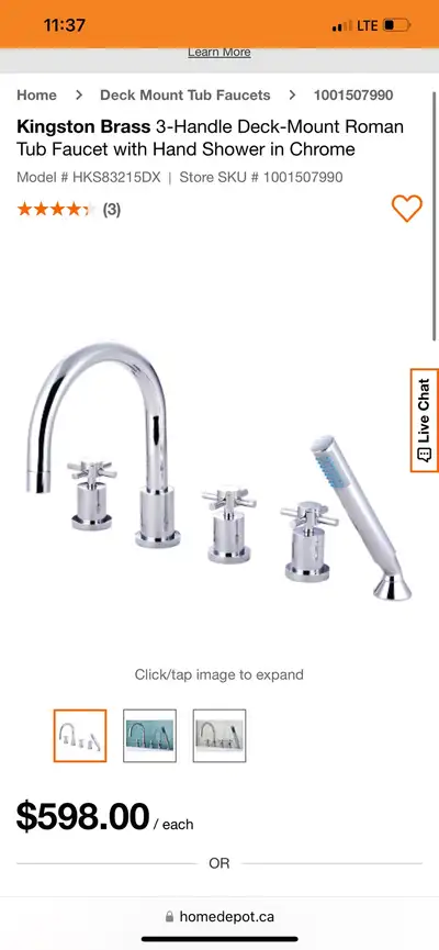 Kingston Brass 3-Handle Deck-Mount Roman Tub Faucet with Hand Sh, View more