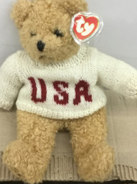 Vintage 1992 Ty Baby Curly Tan Brown Bear with White Sweater USA