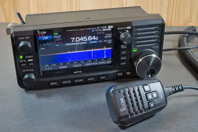 icom 705 ham radio with Mat-705 Tuner, View more