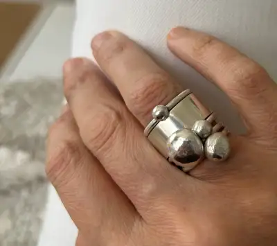 One of a Kind, Handmade Sterling Silver Stacking (5) Ring Set, View more