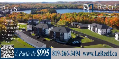 Condos locatifs à partir de $995/mois 1520 Chemin des Navigateurs, Shawinigan, G9T0H1 Venez visiter...