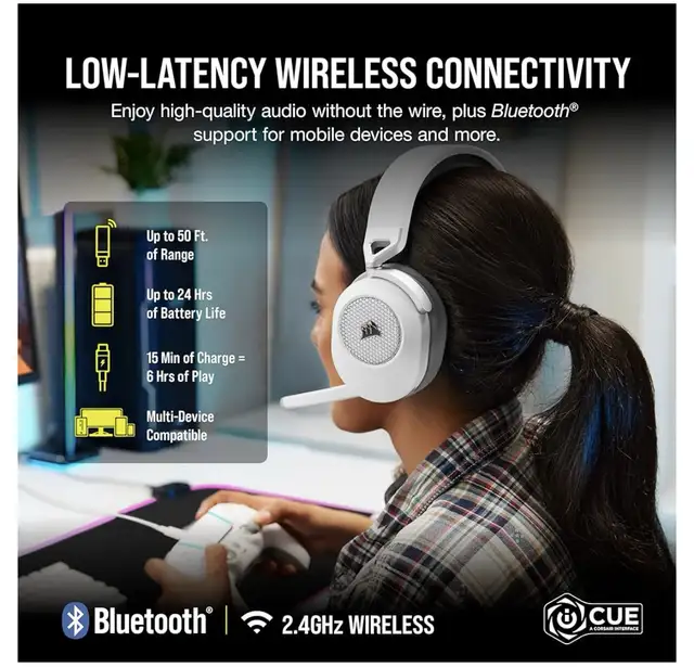 Corsair HS65 Wireless Gaming Headset - Low-Latency - White  in Speakers, Headsets & Mics in Markham / York Region - Image 3