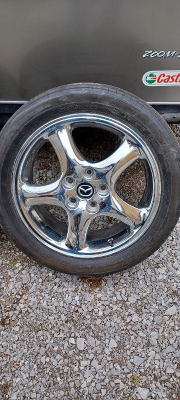 REDUCED!!!   1   Pair ( 2 ) of 17" Mazda Chrome Alloy Wheelss in Tires & Rims in Peterborough - Image 2