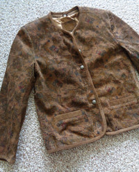 Vintage Suede Jacket w. Map Pattern - Size M