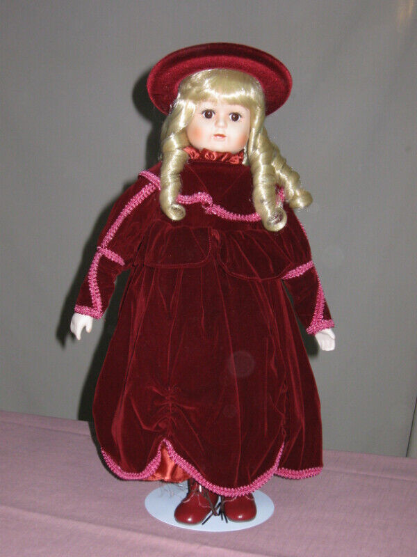 19 inch Porcelain Victorian Doll in Burgundy Cape  $55. in Arts & Collectibles in Thunder Bay