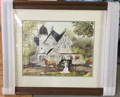 Wedding Day print by Ontario artist Walter Campbell, famous for featuring vintage gingerbread houses...