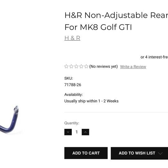 H&R 26mm MK8 GTI MK7 GTI Rear Sway Bar UNUSED for VW Golf in Other Parts & Accessories in Bedford - Image 2