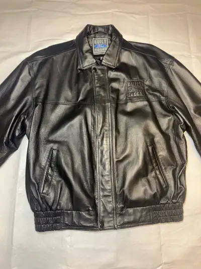 Ford Built Tough Black Leather Jacket XL Men’s Bomber Logo , View more