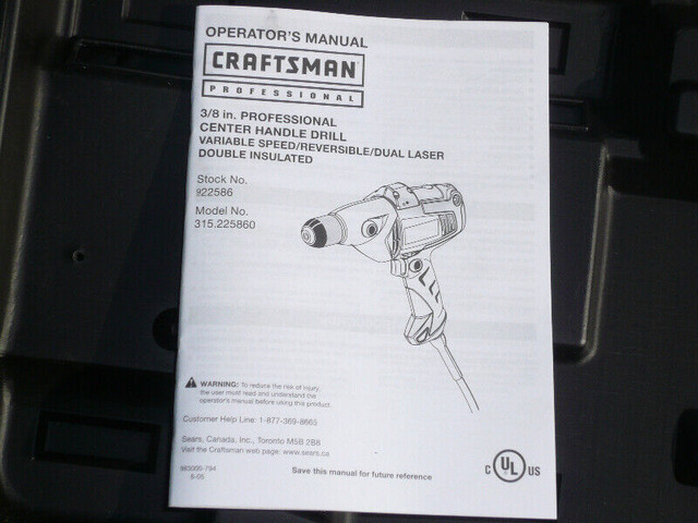CRAFTSMAN PRO 3/8 IN DRILL VARIABLE REVERSIBLE  LASER PLUS BITS in Power Tools in Vancouver - Image 2
