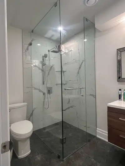 FRAMELESS SHOWER GLASS DOOR ENCLOSURES Framed Shower / Tub Enclosures GLASS RAILING STAIRS DECKS GLA...