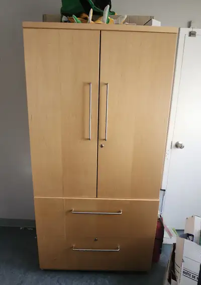 Large Cabinet in Excellent Condition. It has 3 Shelves and 2 Drawers. Ideal as an office cabinet, cr...