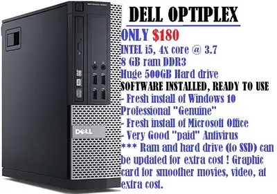 i5, 4x core, @3.7 Turbo, 8GB ram, Huge 500GB Hard drive ..., View more