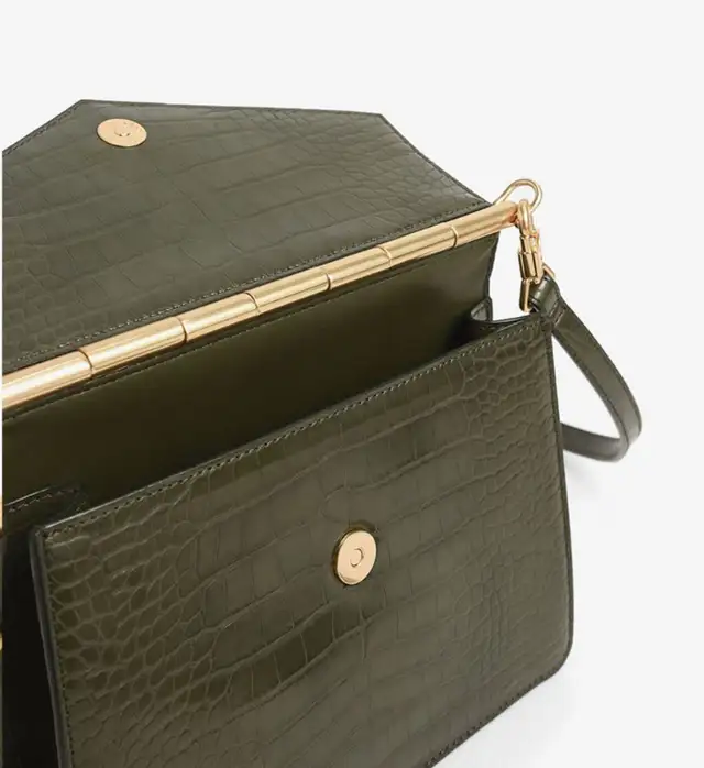 Croc-Effect Angular Crossbody Bag - Olive in Women's - Bags & Wallets in Kitchener / Waterloo - Image 3