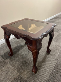 Glass top wooden side table