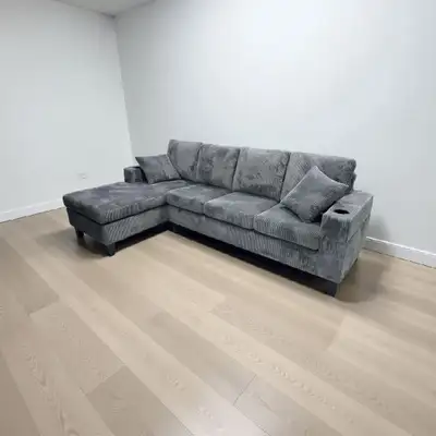 Elegant 4 Seater Sectional Sofa Coudroy Fabric Reversible, View more