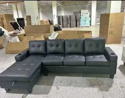 Black leather 4 seater sofa for sale near me , View more