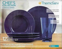 Thermoserv 12-Piece Melamine Dinnerware Set, Bistro, Blue No Tax