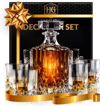 Whiskey Decanter Set for Men with 4 glasses and Cooling Stones