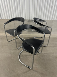 Chrome Black Leather Canasta Chairs