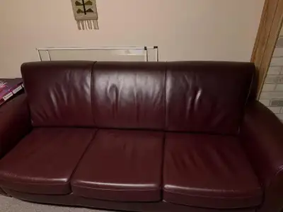 Natuzzi Burgundy Leather Sofa and Loveseat Set, View more