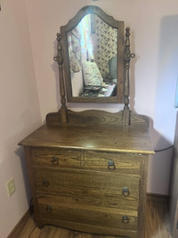 Solid Oak Antique Dresser w/Mirror - Mint Condition - Heavy Duty