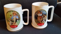 Cocoa Cola mug set x (4) Norman Rockwell Coffee mugs gold
