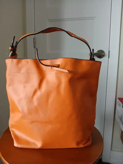 New orange leather tote bag, View more