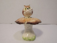#121Vtg Signed Molla Art Pottery Ceramics Owl on Mushroom Figure