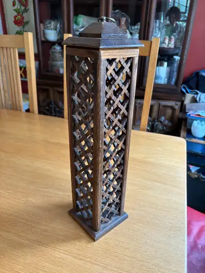 Japan- Tall Wooden Lattice Box ?Candle Holder / intense burner, View more