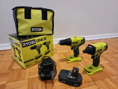 Ryobi Cordless Drill +Impact Driver +1.5Ah battery +Charger +Bag, View more
