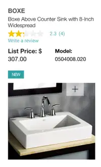 New American standard Boxe white vessel bath sink above counter