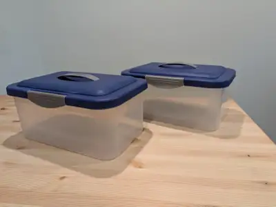 Sterilite "Showoffs" Storage Containers with Handled Lid - Set of 2 Clear container, blue lid with g...