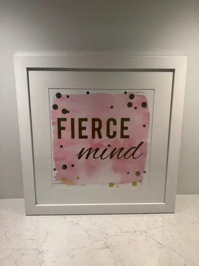 Fierce Mind Pink & Gold Art White frame Purchased from Homesense Measurements in photos