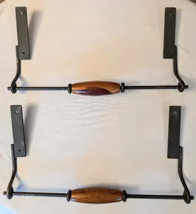 Sturdy Pr OVERSIZED Cast Iron & Walnut Swivel Arm Cabinet Pulls, View more