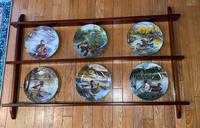 6 VINTAGE PLATES + LARGE WALL RACK - ‘LIVING WITH NATURE’ 