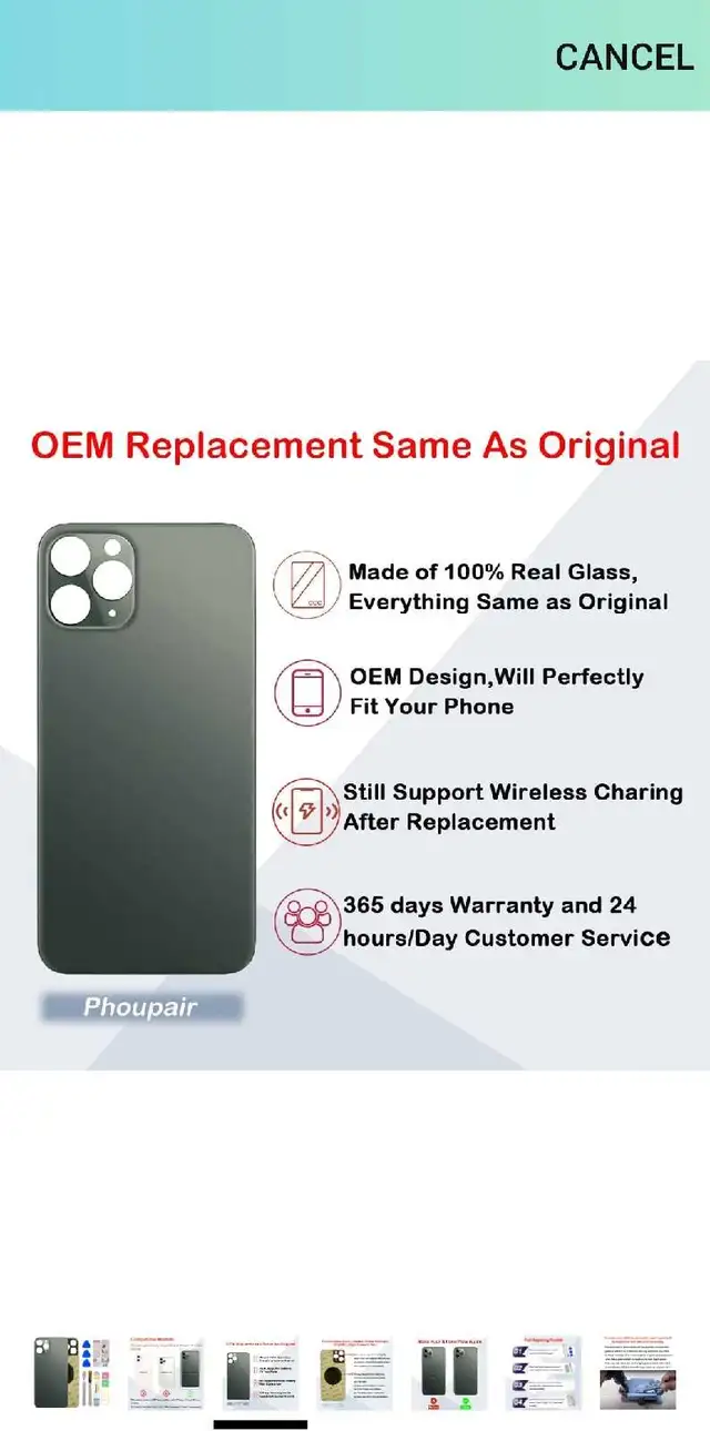 Phoupair OEM Back Glass Replacement Compatible with iPhone 11 Pr in Cell Phones in Markham / York Region - Image 4
