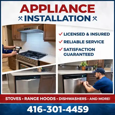 All kind of appliance installation 1. Gas stove 2. Range hood 3. Dishwasher 4. Wall oven 5. Washer d...