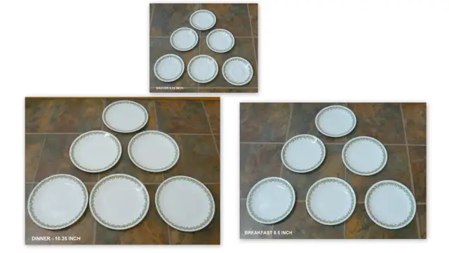 18 GREEN CRAZY DAISY CORELLE DINNER & BREAKFAST & SAUCER DISHES