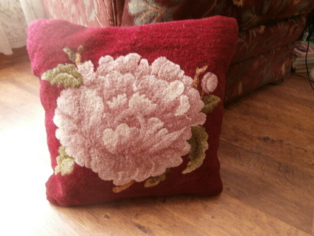 Hand Hooked Cushion in Wine, Pink, Cream and Greens in Hobbies & Crafts in Bridgewater