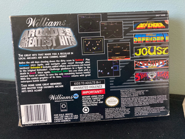 Vintage SNES William's Arcade's Greatest Hits Nintendo Game  in Older Generation in Ottawa - Image 3
