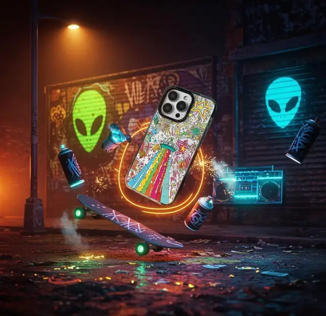 iPhone 14 Case, Psychedelic UFO Fireworks Pattern in Cell Phone Accessories in Hamilton - Image 9