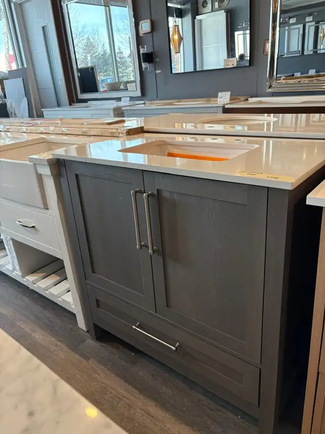 BRAND NEW 36" Bathroom Vanity in Grey with White Stone top in Cabinets & Countertops in Oakville / Halton Region - Image 5
