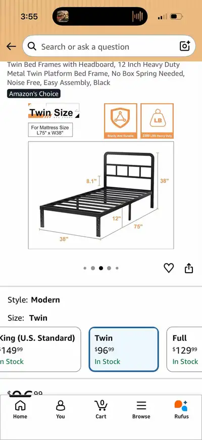 Twin Bed Frame + Mattress , View more