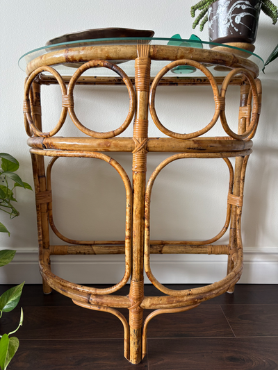 Vintage Rattan Entryway Console Table, View more