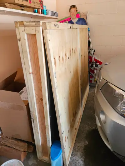 Custom-built framed plywood box for shipping a painting. This will hold a painting 60" x 48" x 1.5"....
