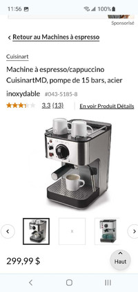 Neuf New Machine à espresso/cappuccino Cuisinart 15 bars INOX